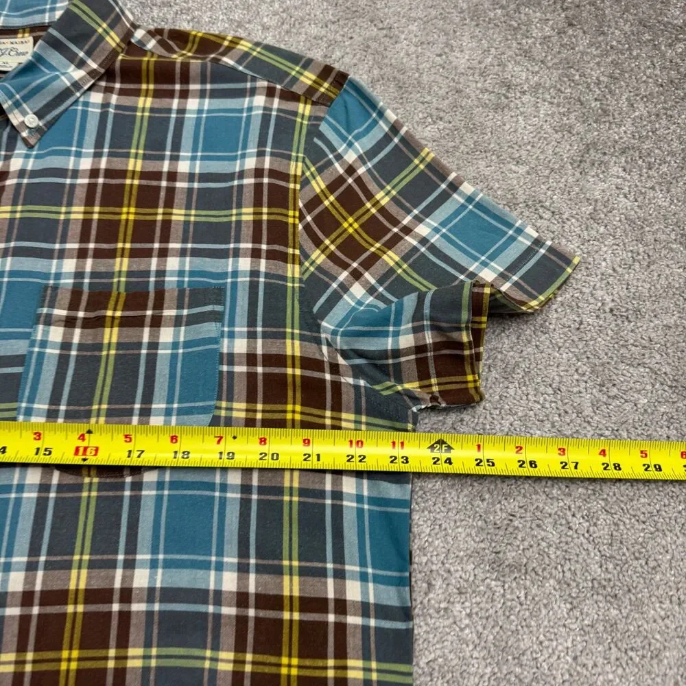 J.Crew Indian Madras Button Down Shirt Mens XL Blue Brown Plaid Cotton Casual